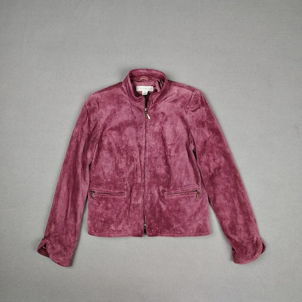 Petite Sophisticate Suede Leather Jacket Women Small‎ Merlot Full Zip Lined